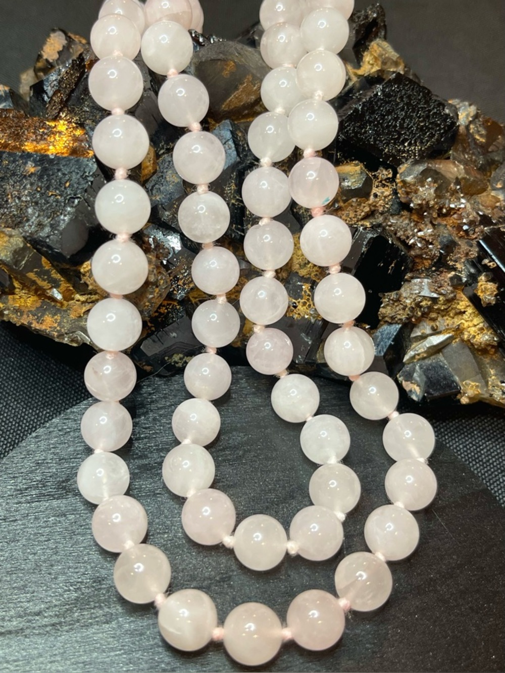 🌑Genuine Rose Quartz Hand-Knotted 28” Necklace🌑